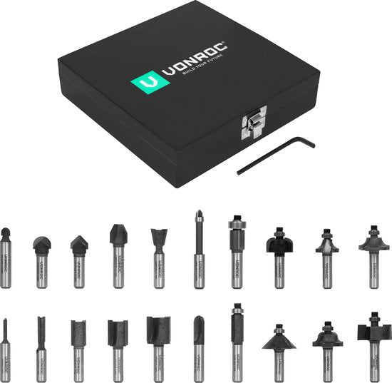 VONROC Oberfrässet / Top Frässet - Top Qualität YT9 Stahl - 8mm Werkzeughalter | 20 Stück im Deluxe Koffer