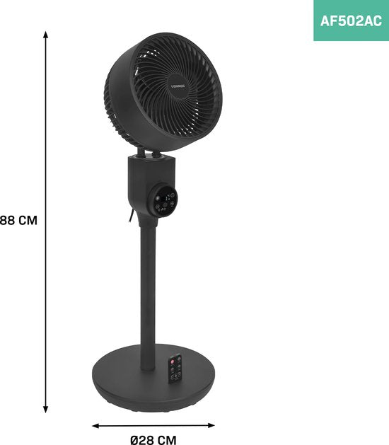 VONROC BREEZE Fan - leiser Bodenventilator - 88cm - Inkl. Fernbedienung - 3 Geschwindigkeiten - Swing-Funktion - 180° schwenkbar - schwarz
