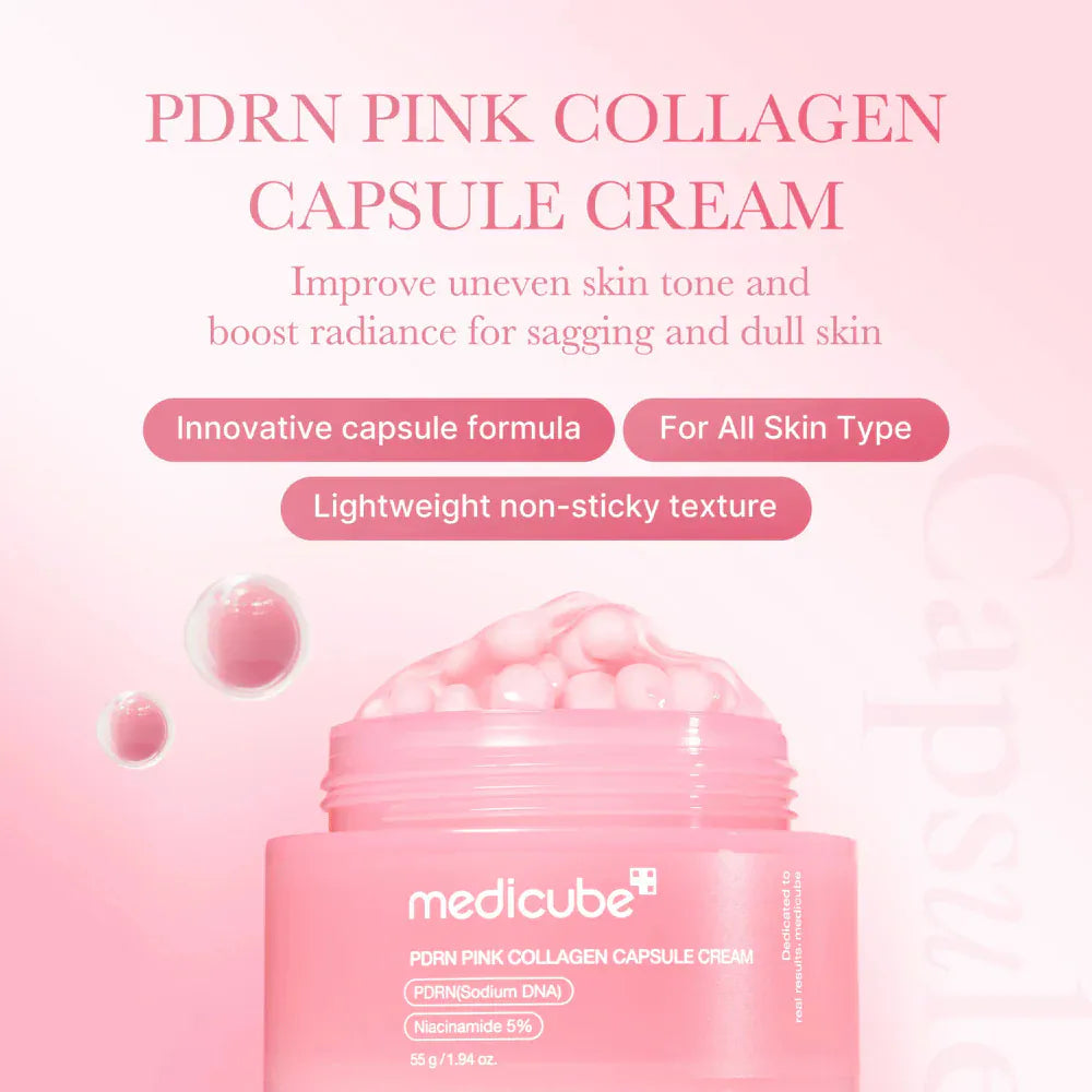 Medicube PDRN Pink Collagen Capsule Cream 55 g – Gesichtscreme mit PDRN, Kollagen, Niacinamid und Hyaluronsäure – feuchtigkeitsspendend und straffend