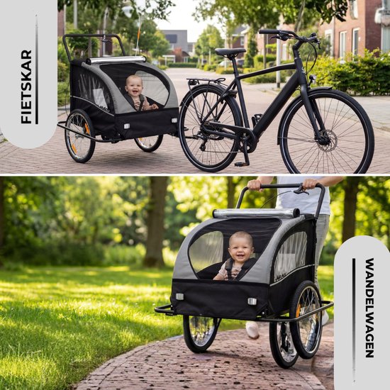 Outbee Fahrradanhänger für Kinder - 2 in 1 Fahrradanhänger und Kinderwagen - Kinderfahrradanhänger - Kinderbuggy - 3 Räder - mit Flagge