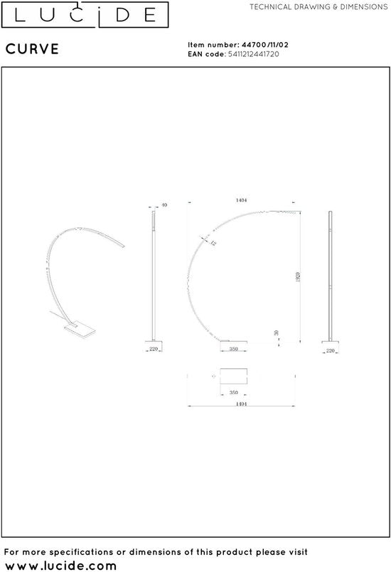 Lucide CURVE – Bogenlampe – LED, dimmbar – 1x15 W, 2700 K – Mattgold / Messing