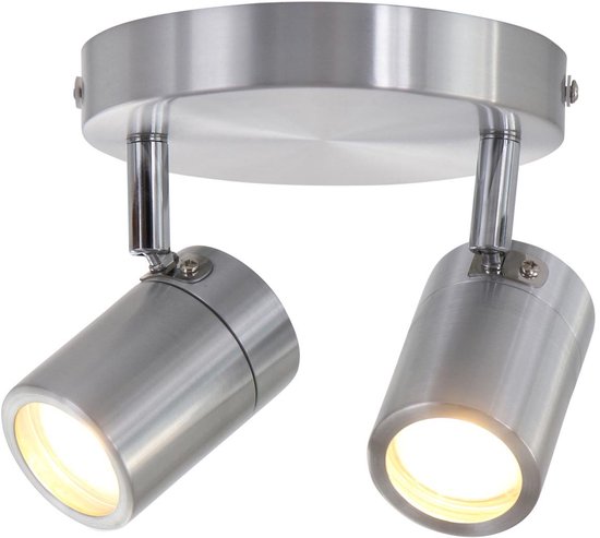 Stahlfarbener 2-flammiger Strahler Upround 2487ST – Dreh- und neigbar – Modernes Design – Inklusive Leuchtmitteln – Mexlite – Für den Innenbereich geeignet, IP44, max. Tiefe 15 cm