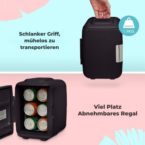 LifeGoods - Mini-Kühlschrank - 4 Liter - 100/240V / 12V - Auto-Stecker - Schwarz