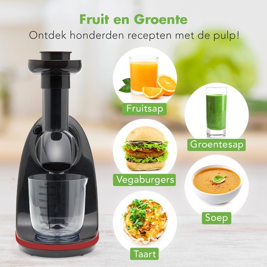 KitchenBrothers Slowjuicer - Entsafter - Gemüse- und Obstpresse - 700ml - mit Fruchtfleischbehälter - Entsafter - Geschenk zum Muttertag - Rot