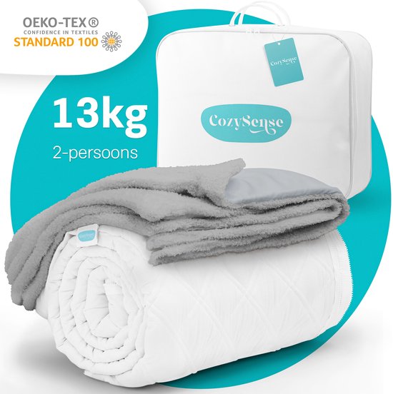 CozySense® Gewichtsdecke 13 kg - 2-Personen - Gewichtsdecke - Gewichtsdecke mit GLASS-Flow® Druckverteilung - Inklusive waschbarem Bezug - 200x200 cm - Grau