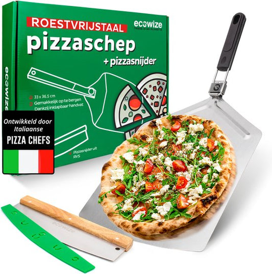 Ecowize Pizzaschneider für Grill und Backofen - Edelstahl Pizzaschneider quadratisch 30cm mit zusammenklappbarem Griff - Mit extra professionellem Pizzaschneider