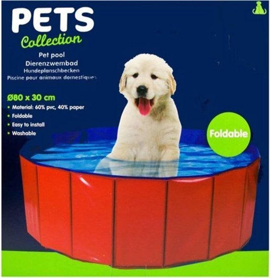 Tierpool - Ø80x30cm - Hundepool - Tierplanschbecken - Rot/Blau