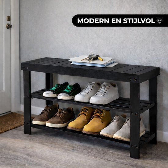 Bayt Schuhregal - Schuhschrank - Schuhbank - Holz - Schwarz - 28 x 45 x 70 cm