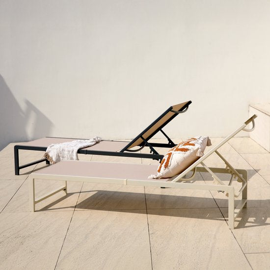 AXI Zane Liegestuhl Beige/Braun – Pulverbeschichteter Stahlrahmen – Rückenlehne mit 5 Einstellpositionen – Liegefläche aus Textileen – 173 x 62 cm