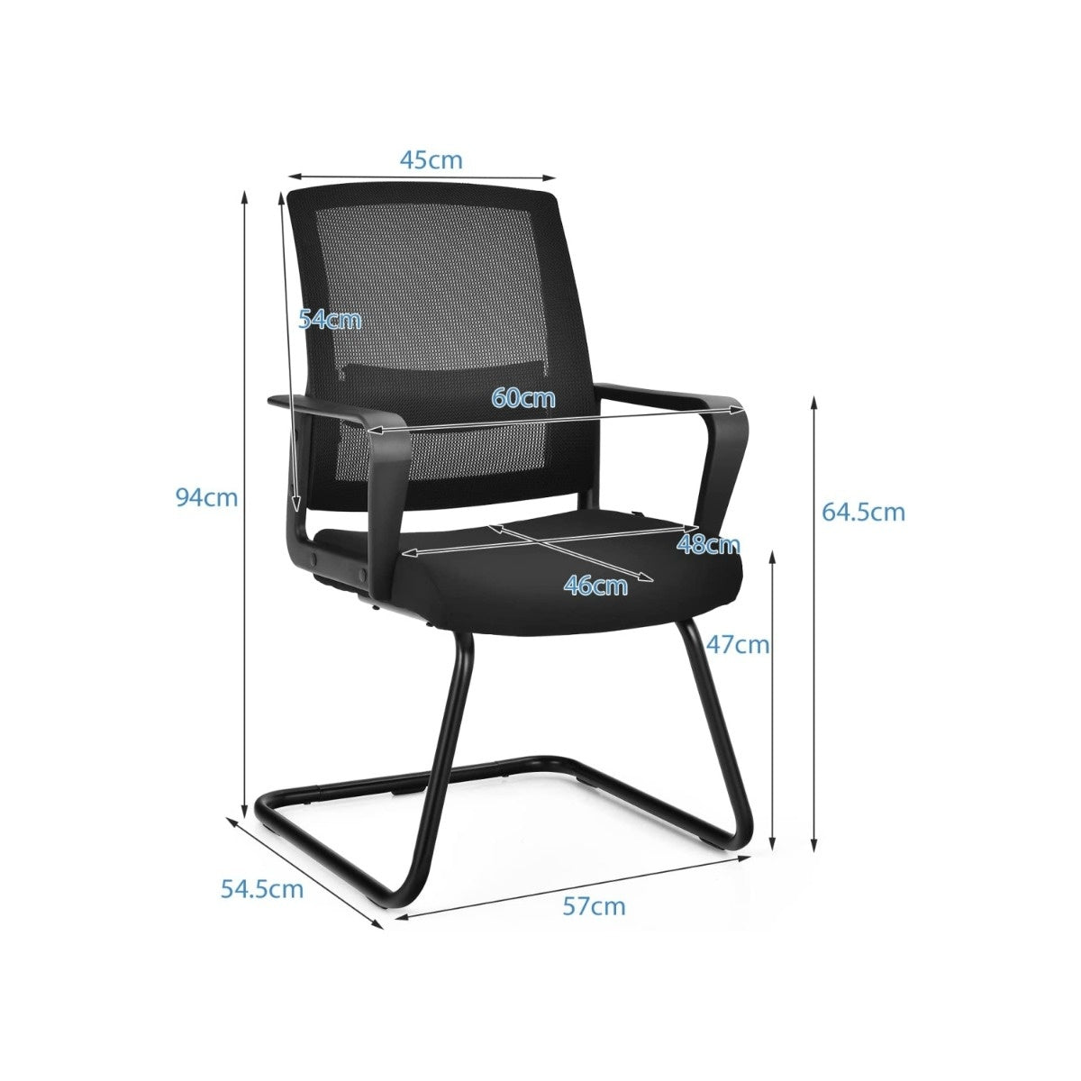 Coast Network Desk -Stuhl mit Rückenlehne bis zu 136 kg belastbar 60 x 54,5 x 94 cm schwarz