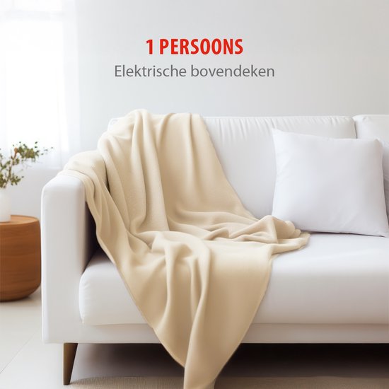 alpina Heizdecke Elektrische Oberdecke 130 x 180 cm – Elektrische Heizdecke für eine Person mit Timer (1–9 Stunden) – Kuscheldecke mit 10 Heizstufen – Waschbare Überwurfdecke – Flanell – Beige