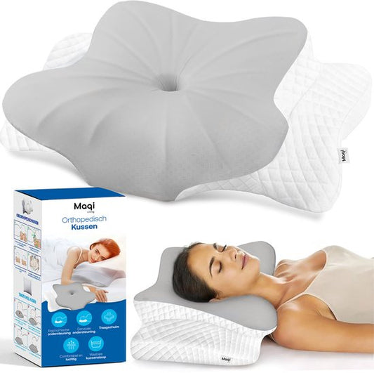 Maqi Living® Memory-Foam-Kissen bei Nackenbeschwerden – Orthopädisches & ergonomisches Kissen – Geeignet für Rücken-, Seiten- und Bauchschläfer – Memory-Foam – Weiß