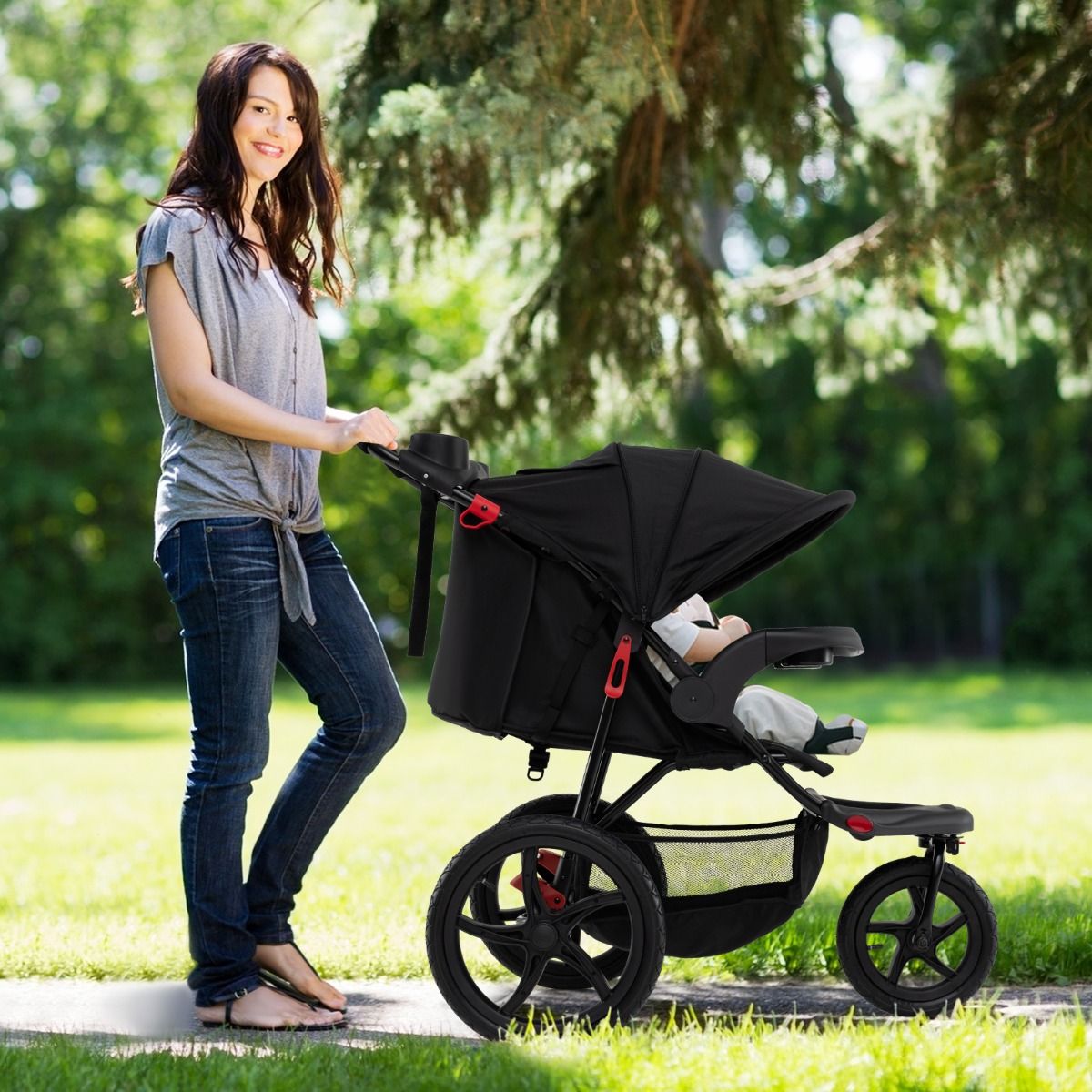 Coast Jogging-Kinderwagen – Zusammenklappbarer Kinderwagen – Verstellbares Sonnendach – Neigbarer Sitz – Schwarz
