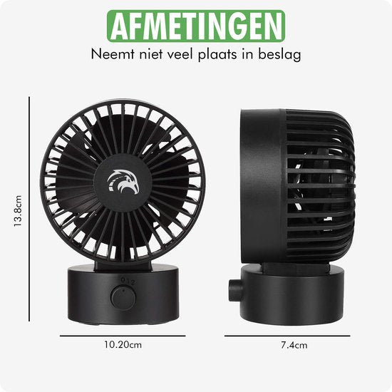 Travelhawk Mini USB-Ventilator - Tischventilator - Mini-Ventilator - klein, leise und geräuschlos - zwei Motoren - neigbar - 2 Geschwindigkeiten - schwarz