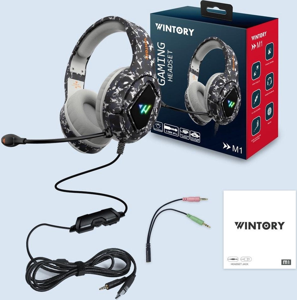 WINTORY M1 RGB light Gaming-Headset mit Stereomikrofon für PS4/PS5 Laptops-Xbox One - Camouflage Schwarz