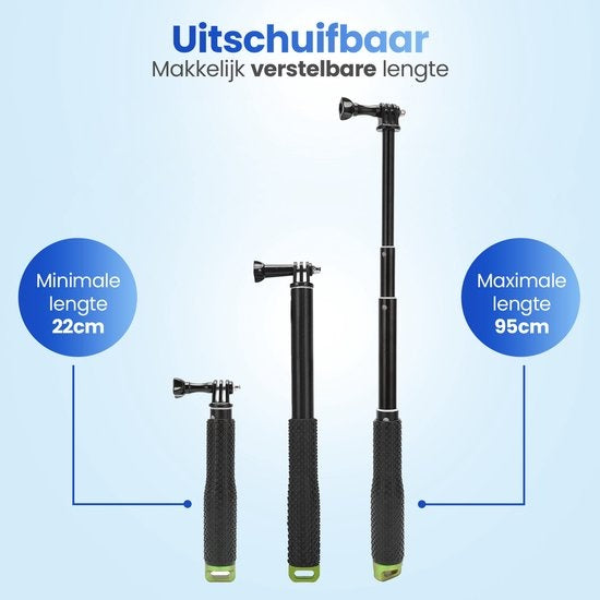 GarpexÂ¬Ã† Universal Selfie Stick XL - Ausziehbar bis zu 95cm - Geeignet für verschiedene Action-Kameras - Universal - Wasserdicht - Grün