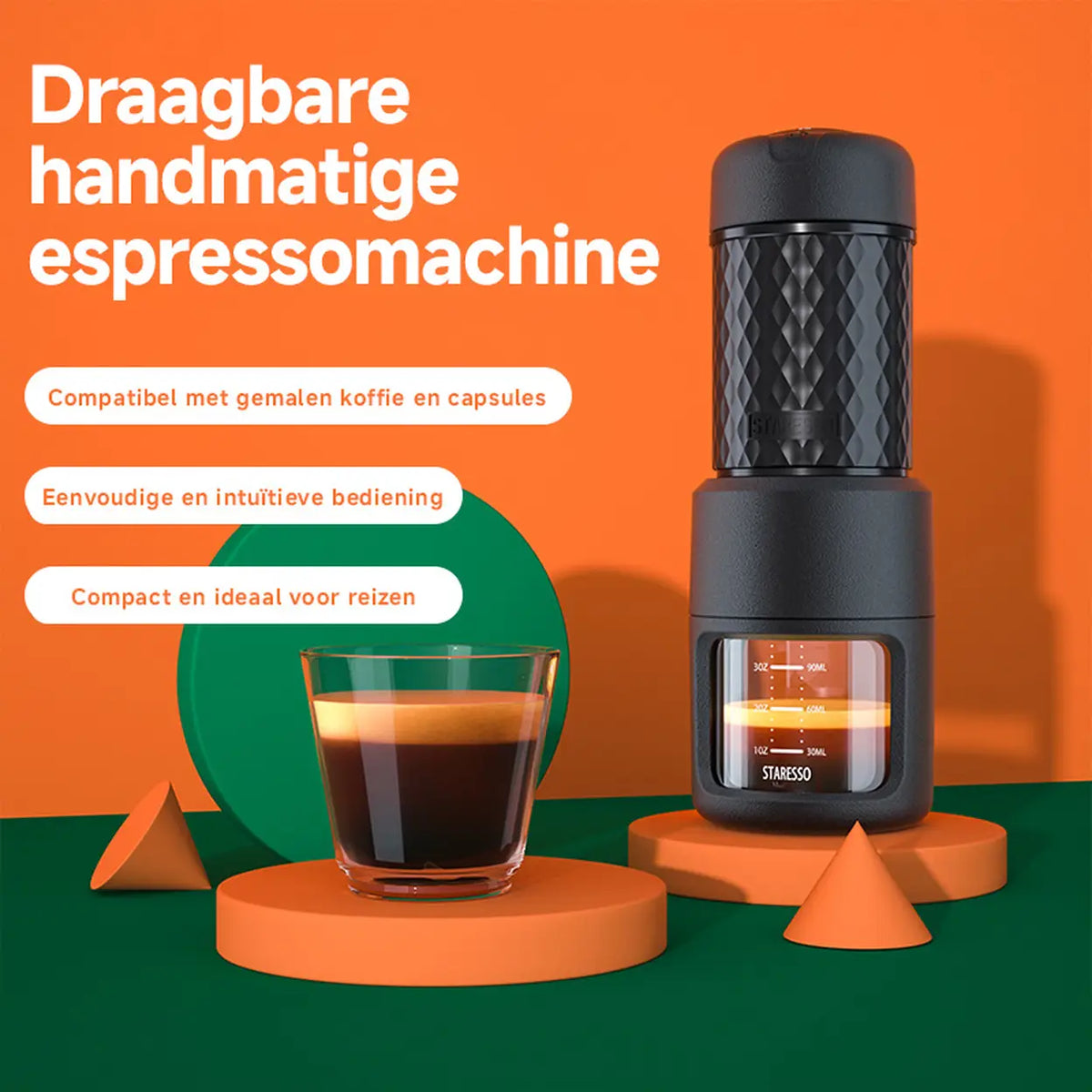 STARESSO tragbare manuelle Espressomaschine – Kapseln und gemahlener Kaffee