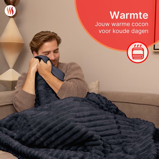 Seranova Heizdecke XXL - Extra Wärmedrähte - Gestreiftes Modell - 180x160 cm - Wärmedecke für 2 Personen - Doppelseitiges Vlies - Grau