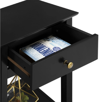 Yaheetech Nachttisch – Schwarz – 40 x 30 x 61 cm – Mit Schublade und Ablage – Skandinavisches Design