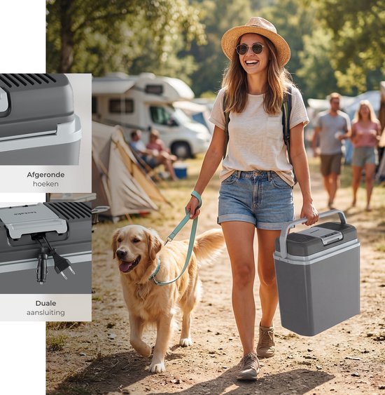 tectake® Kühlbox – elektrisch – 24 Liter – Tragegriff – Auto-Thermobox – Warmhaltebox – 12-V- und 230-V-Ladegerät – Camping-Kühlschrank – Kühlen und Heizen