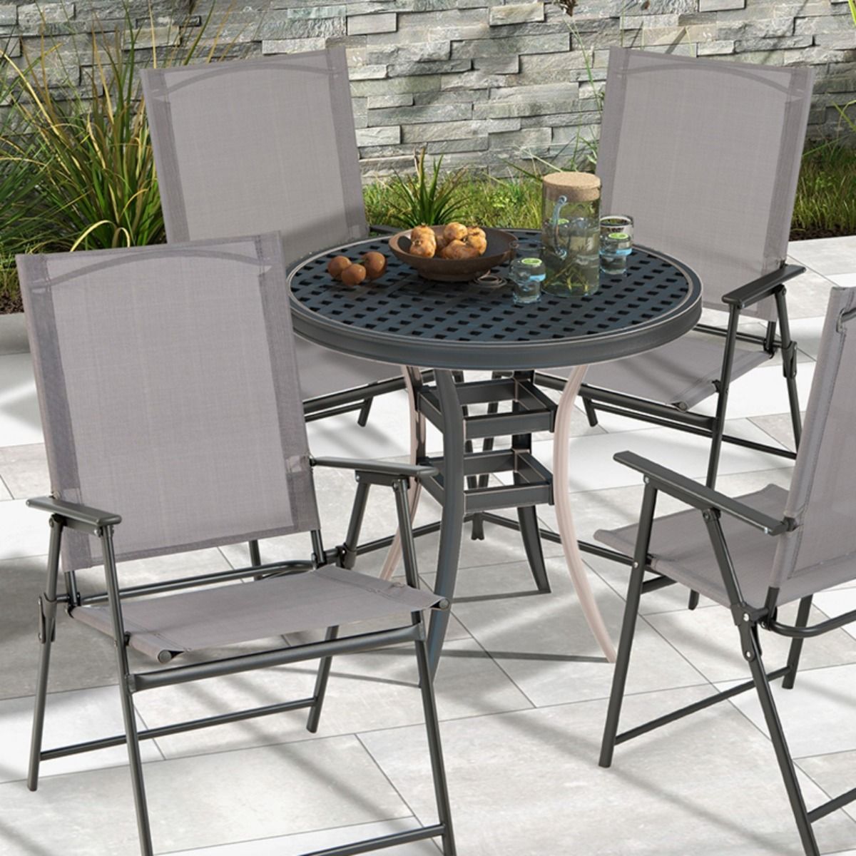 Coast Klappstühle für den Garten, 4er-Set – hohe Rückenlehne – ergonomisch – grau