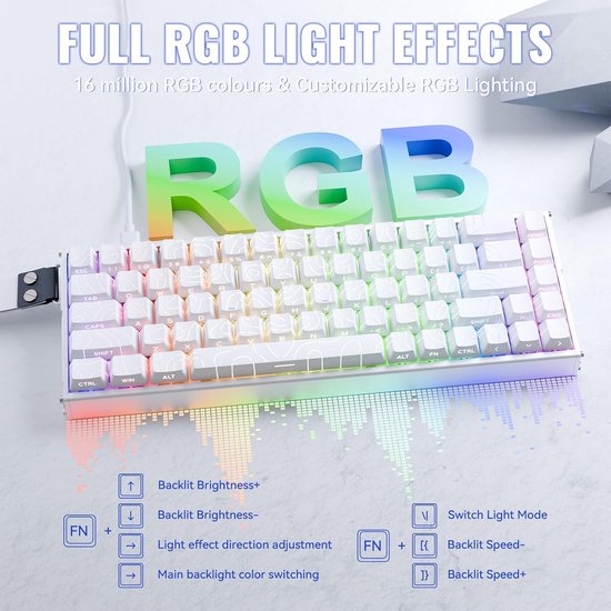 ATTACK SHARK X68MAX HE – Kabelgebundene Gaming-Tastatur mit Magnetschalter – CNC-gefrästes Aluminium – 68 Tasten – RGB – PBT-Tasten mit seitlicher Beschriftung – Dekorative Tastenkabel – 8 kHz – 0,005 mm RT – 0,08 ms – Weiße Umrandung