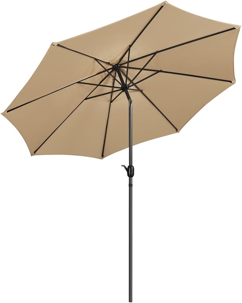 Gartenschirm 300 cm mit 8 Streben, Kurbel und Belüftungsöffnung, khaki
