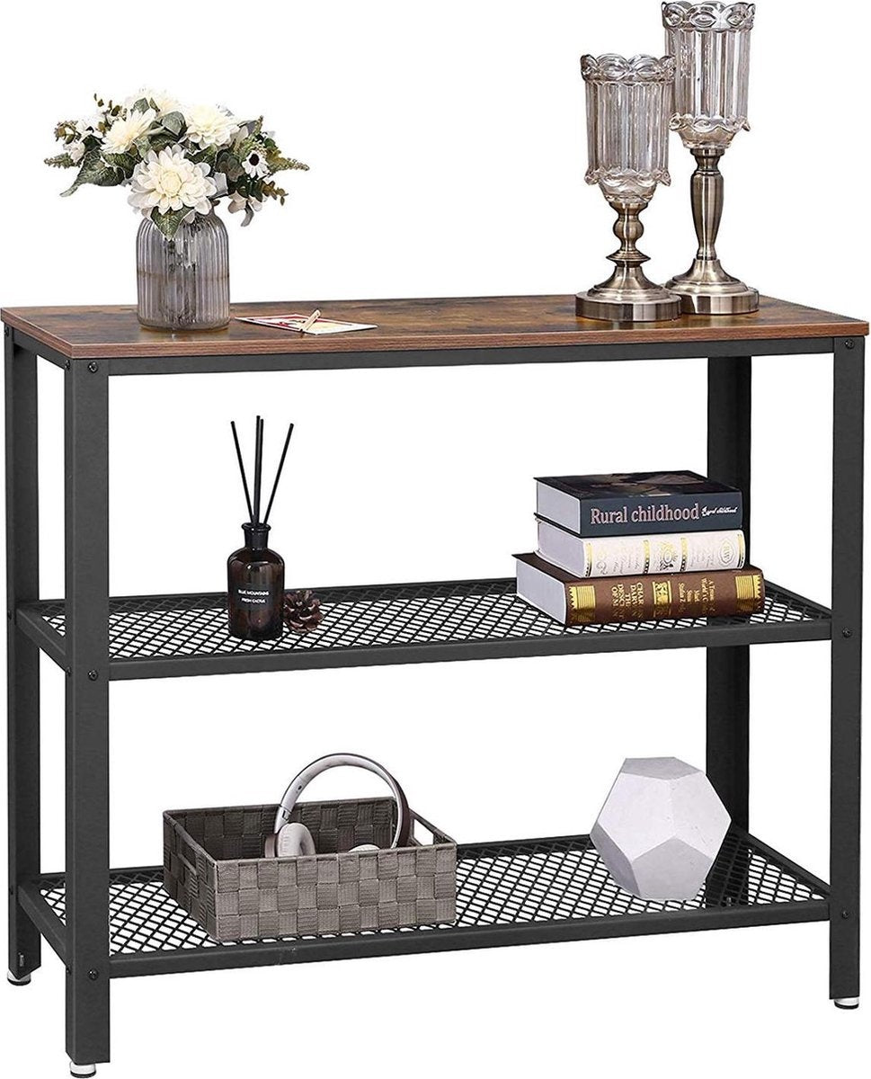 O'DADDYÂ® Wandtisch - Beistelltisch Industrial - XXL mit 2 Gitterböden - Sideboard 101,5x35x80 cm - Flurtisch - Farbe braun
