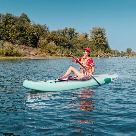 LifeGoods SUP Board All-round Compact - 100 KG Belastbarkeit - 300 x 76 cm - Aufblasbar - SUP-Komplettpaket - Mintgrün