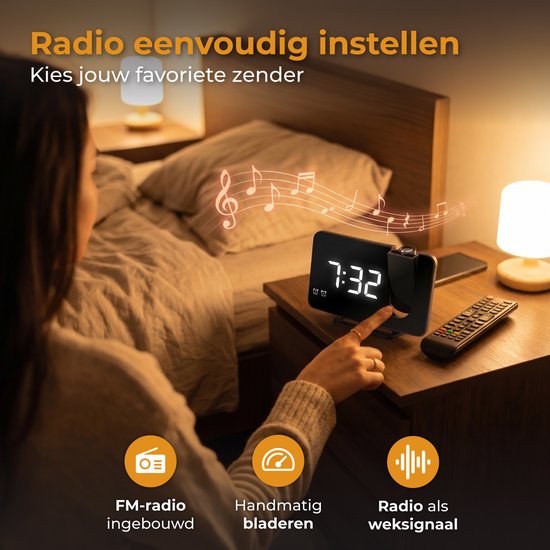 Nuvance Radiowecker – Digitaler Wecker mit Projektion – Radiowecker – 2 Weckzeiten – Digitale Wecker – Radiowecker mit Netzstrom