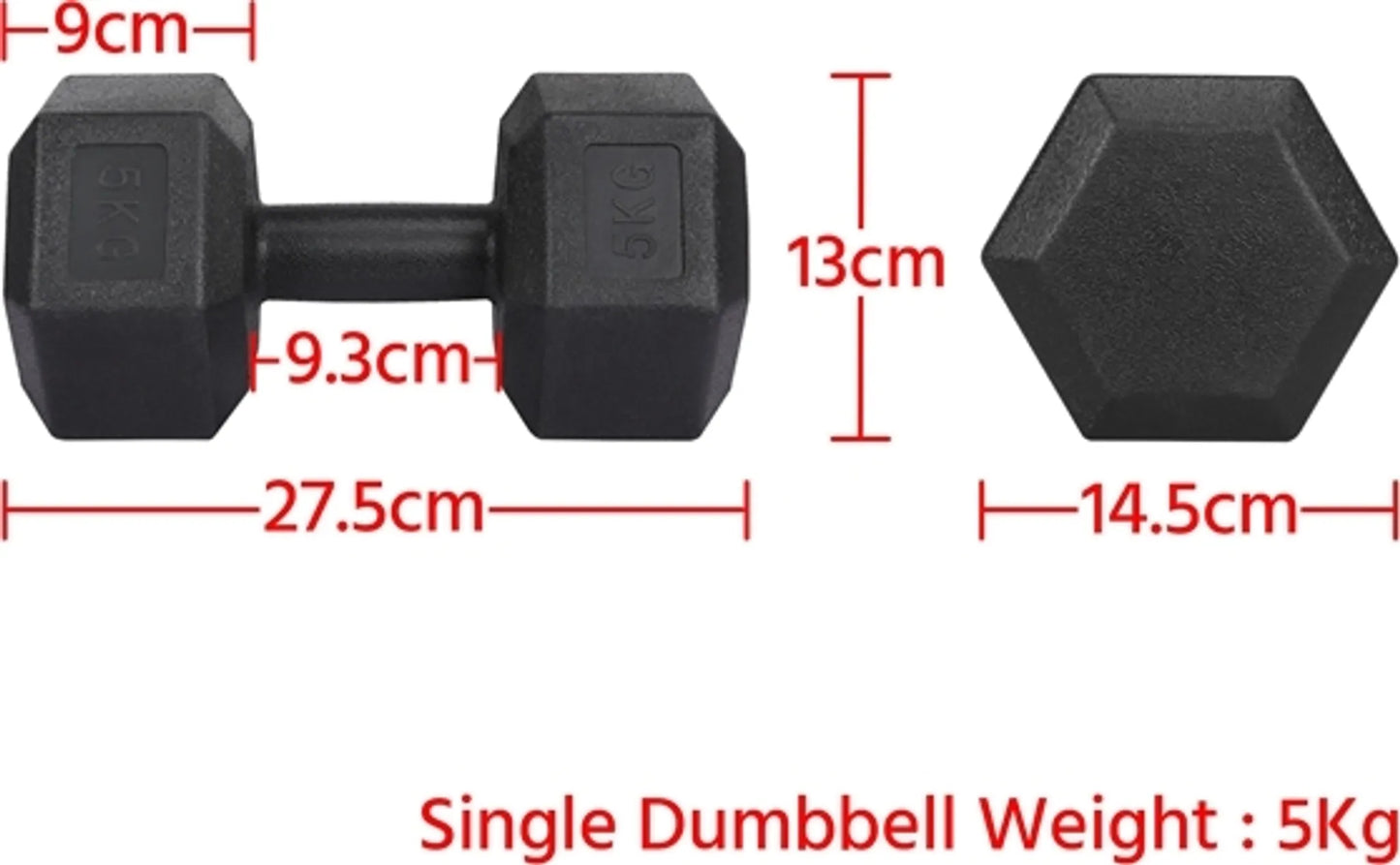 Yaheetech Hanteln Set von 2 x 5 kg - Features Hexagonal Kopf und Anti-Roll-Design und Kunststoffbeschichtung - für Krafttraining und Home Gym - Schwarz Kunststoff und Beton - 28,5 x 15 x 13 cm