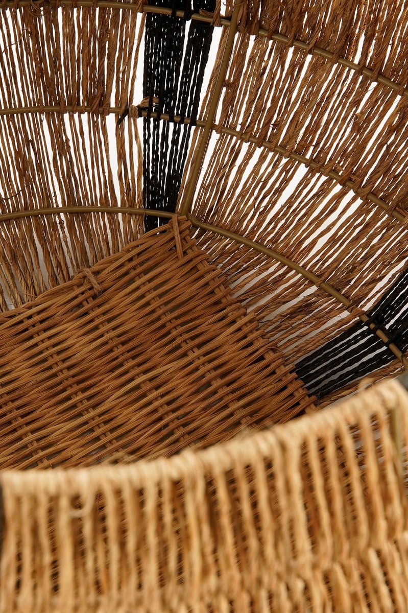 Liliano Korb 2er Set - Ø 50 cm x H 48 cm und Ø 36 cm x H 33 cm - Jute mit schwarzen Streifen - Glimmerdekorationen