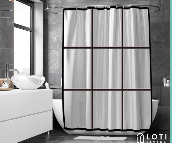 Loti Living Duschvorhang Anti-Schimmel - Matt Transparent Schwarz - Inklusive Ringe - Wasserdicht - PEVA - Duschvorhang 180x200 cm