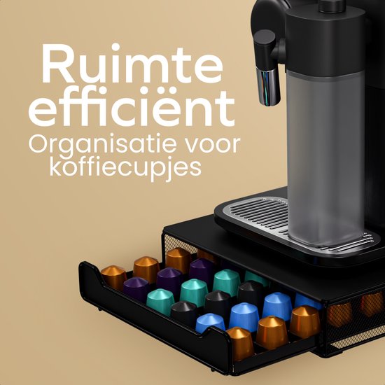 KitchenBrothers Kaffeekapselhalter – Kapselhalter – Passend für Nespresso – 60 Kapseln – Kapselhalter – Mit Schublade – Schwarz