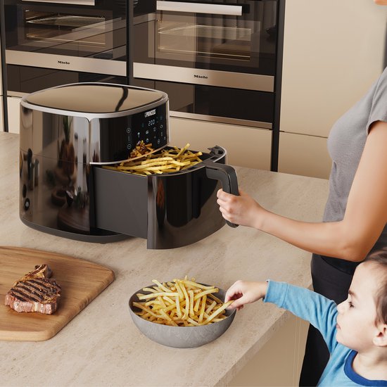 Princess Digital Airfryer XXL 182254 – 8 Liter – Extra groß – PFAS-frei – Heißluftfritteuse – Inklusive höhenverstellbarem Grillrost – Digitaler Touchscreen – 8 Automatikprogramme - 1800 W - Schwarz