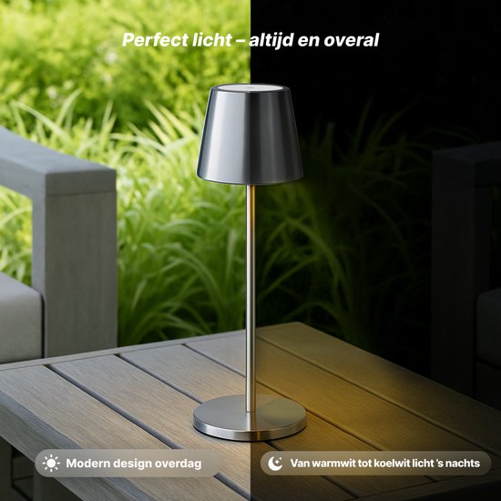 Brilliant Xaana – wiederaufladbare Tischlampe – für drinnen und draußen – LED 4 W, 3000 K–6000 K – 3-stufige Dimmung – IP44 – Silber