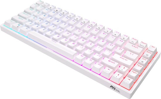 RK84 Gaming-Tastatur Weiß - RGB-Beleuchtung - Hot-Swap-fähig - Tri-Mode - Ergonomische mechanische Gaming-Tastatur mit Wireless-Verbindung - Qwerty - 80% mit Multimedia-Tasten - braune Schalter
