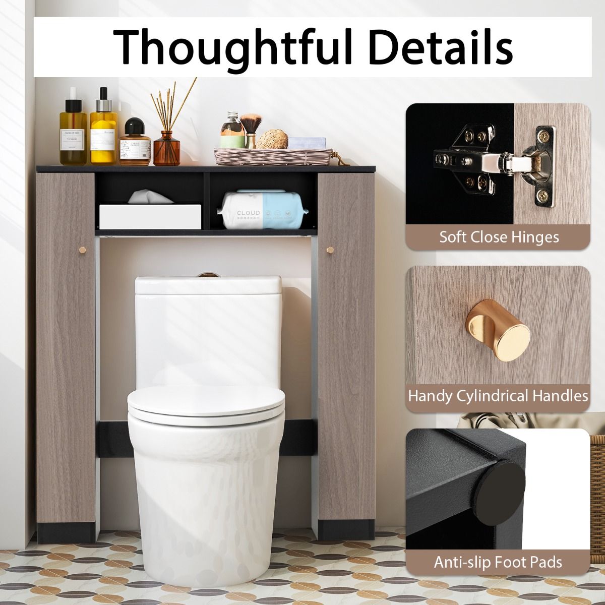 Coast Badezimmerschrank über der Toilette – Doppeltür – verstellbare Einlegeböden – schwarz