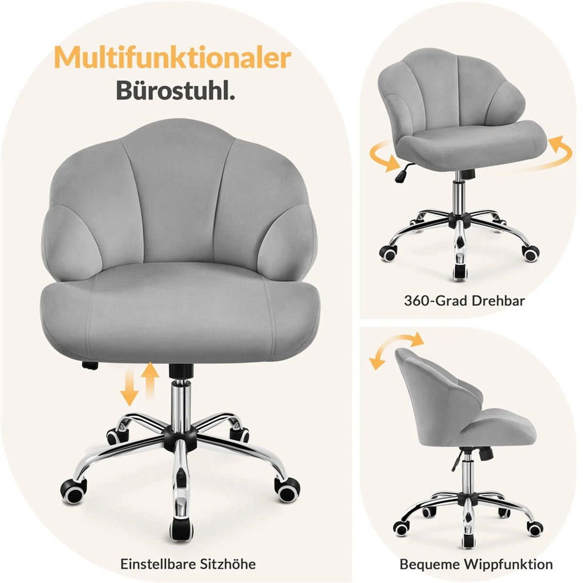 Yaheetech Bürostuhl Shell-Shaped - Features Swing-Funktion und höhenverstellbare Gaslift und gepolsterte Rückenlehne - für Home-Office und Schlafzimmer - Weiß Polyester und Metall - 60 x 60 x 76,5-86 cm