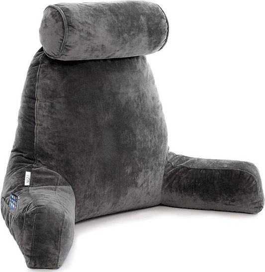 Ella - Lesekissen mit Nackenrolle - Entspannungskissen - Sitzkissen - Samt - 53 x 60 x 40 cm - Anthrazit