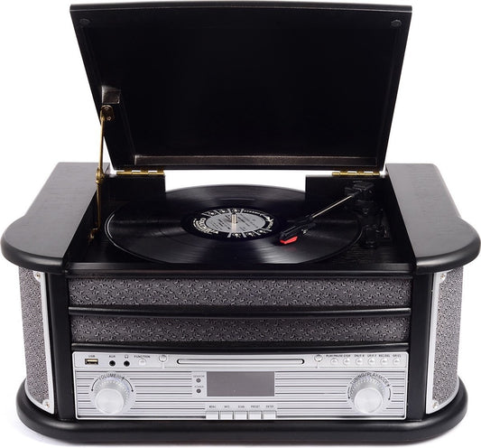 Denver - Retro-Schallplattenspieler - MRD51 - Eingebaute Lautsprecher und Verstärker - Holz - Schwarz/Silber