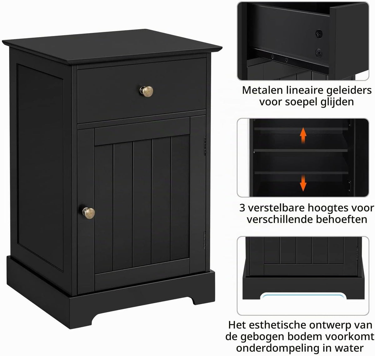 Yaheetech Nachttisch – Schwarz – 40 x 35 x 60 cm – Mit Schublade und verstellbarem Einlegeboden