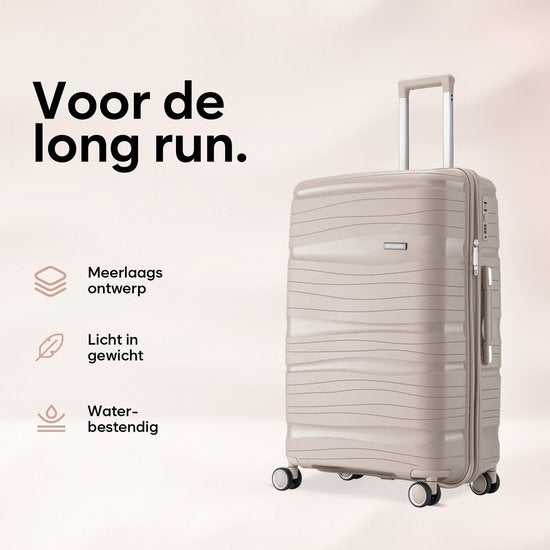 SKYCASES Travel One – 28-Zoll-Reisekoffer – Zahlenschloss – 50 x 29 x 77 cm – 98 l – Leicht, wasserdicht und strapazierfähig – XL-Rollkoffer – Beige