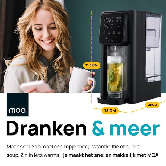 MOA Heißwasserspender - Wasserkocher - Temperatureinstellung - Mengeneinstellung - Digitalanzeige - abnehmbarer Wassertank - 3 Liter - Schwarz- HWD30B