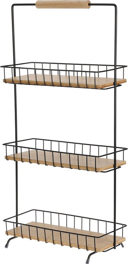 Küchenregal mit 3 Ablagen – 58 cm hoch – Küchenetagere – Metall und Bambus