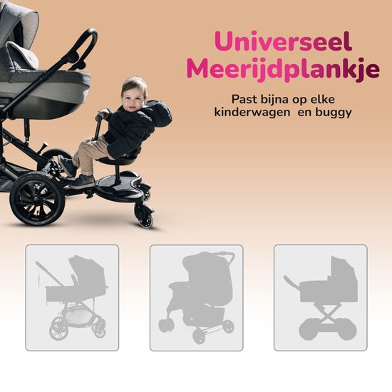 HeppieBabie Universal-Reitbrett Deluxe - mit Sitz - für Kinderwagen/Buggy - Buggy Board - mit Ebook