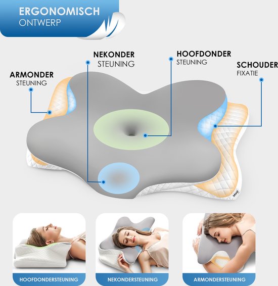 Maqi Living® Memory-Foam-Kissen bei Nackenbeschwerden – Orthopädisches & ergonomisches Kissen – Geeignet für Rücken-, Seiten- und Bauchschläfer – Memory-Foam – Weiß
