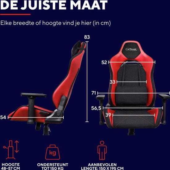 Trust GXT 714R Ruya – Ergonomischer Gaming-Stuhl – 3D-Armlehnen – Atmungsaktiver Stoff und PU-Leder – Bis zu 150 kg – Rot