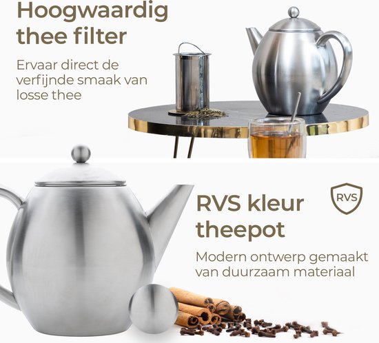 Vaja® Valerie Teekanne mit Filter - Doppelwandig - 1,2 Liter - Edelstahl Matt