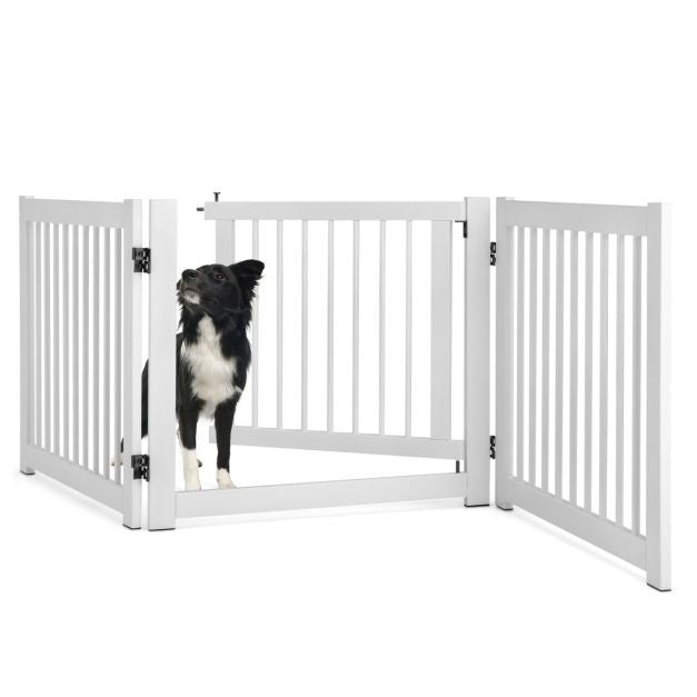 Coast klappbares dreiteiliges Absperrgitter Hunde mit Tor aus Kiefernholz für Türen/Treppen 61 cm hoch weiß
